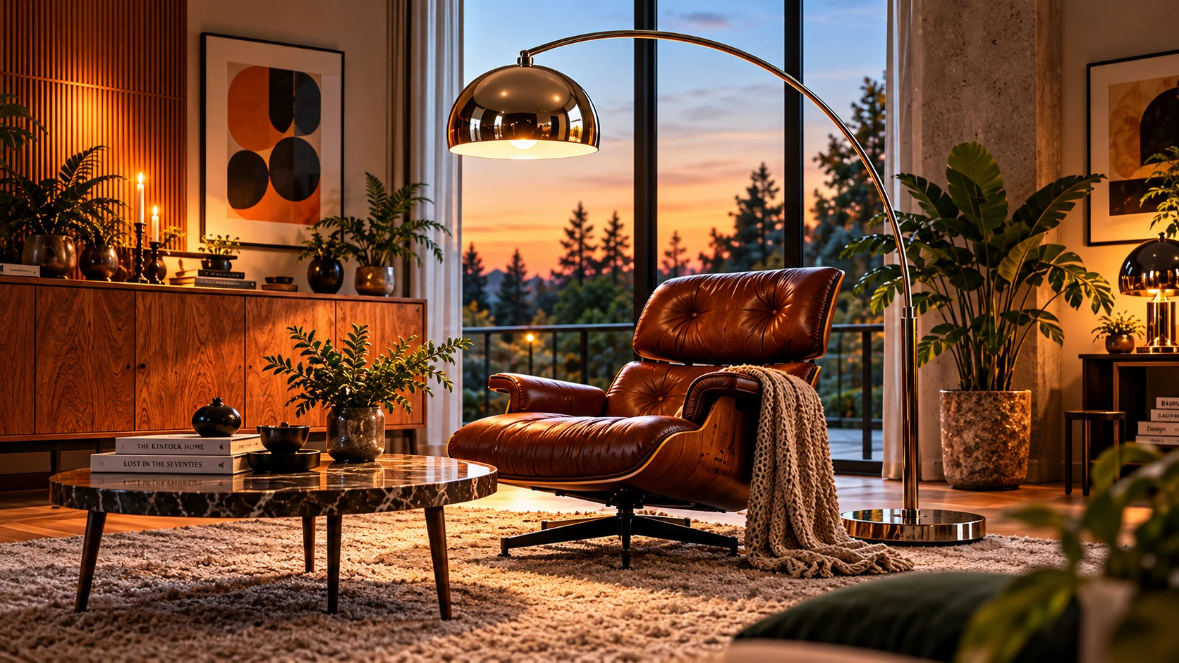 Opalglasleuchte mit hellem Schirm auf einem Holz-Sideboard